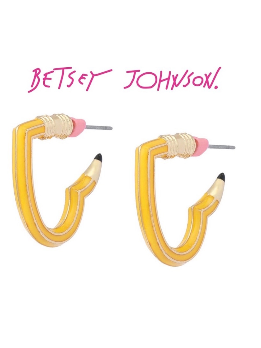 BETSEY JOHNSON Yellow Heart Pencil Huggie Earrings